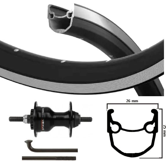 KGS přední kolo 28 palců (622) ráfky černé paprsky černé válcové brzdy Pevná osa
