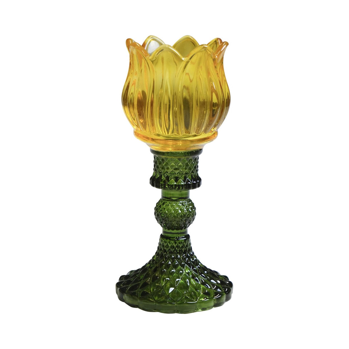 Mars more theelichthouder tulp glas geel 17cm