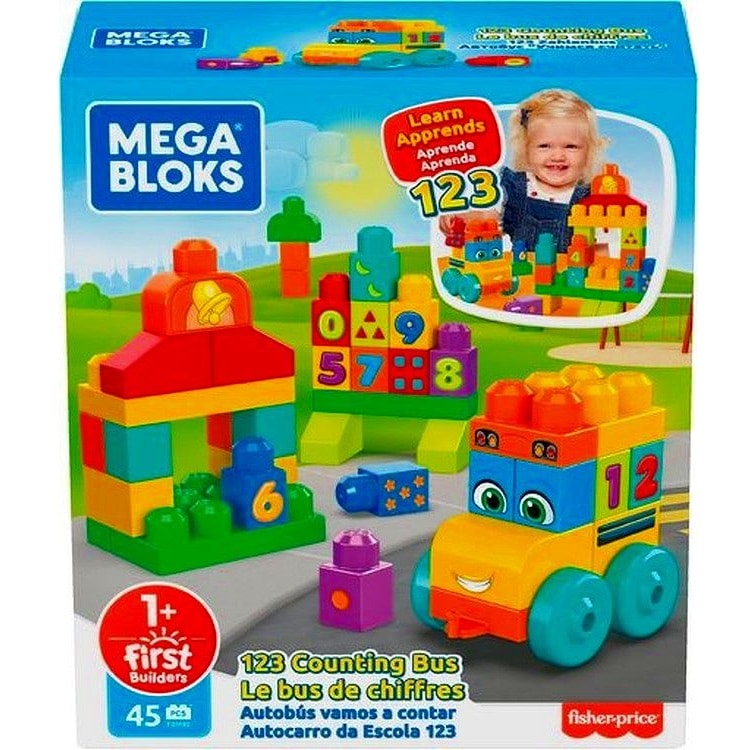 Mattel mega bloks 1-2-3 counting bus with various blocks with numbers