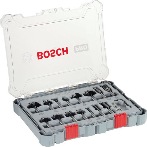 Аксесоари Bosch Смесен комплект фрези от 15 части - диаметър на стеблото 8 мм - 2607017472