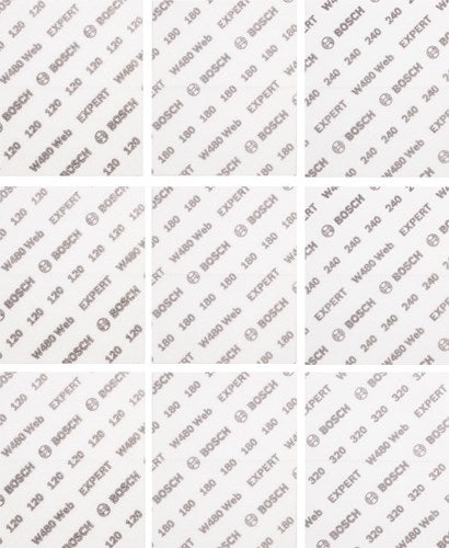 Accesorios Bosch Expert Juego de 9 hojas de lija B480 115 x 140 mm, 3x G120; 3x g180, 2x g240; 1x g320 (en línea) - 2608902432