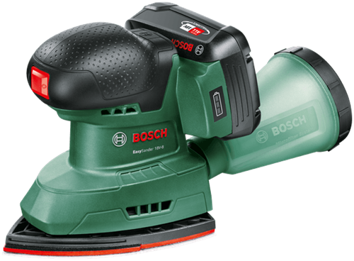 Boschin vihreä johdoton monitoimihiomakone easysander 18v-8 | sis. 1 tunnin laturi (jo 18v-20) + 1x 2,0 ah akku + 3 hiomapaperia (punainen puu) - 06033e3002