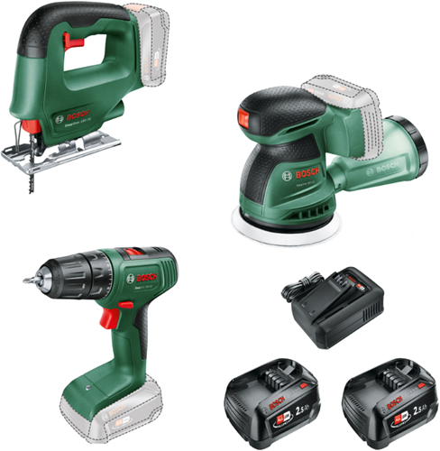 Bosch vihreä akkutyökalusarja combipack easydrill 18v-40 + easysaw 18v-70 + easyorbit 18v-10 | Sisältää 2x 18v 2,5 ah + laturi | pussissa - 0615a500a9