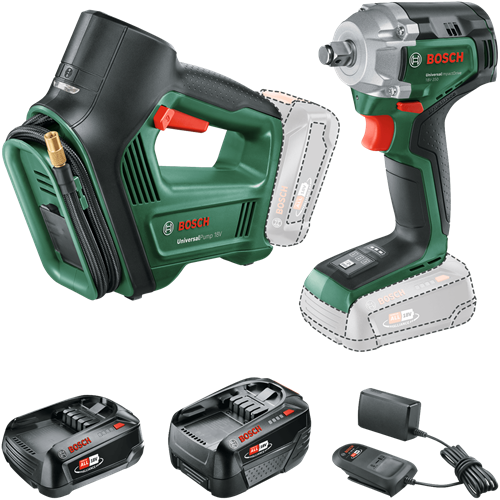 Bosch vihreä akkutyökalusarja combipack universalimpactdrive 18v-350 + yleispumppu 18v | sis. 1x PBA 18V 2,0 Ah, 1x PBA 18V 4,0 Ah - 0615a5009c