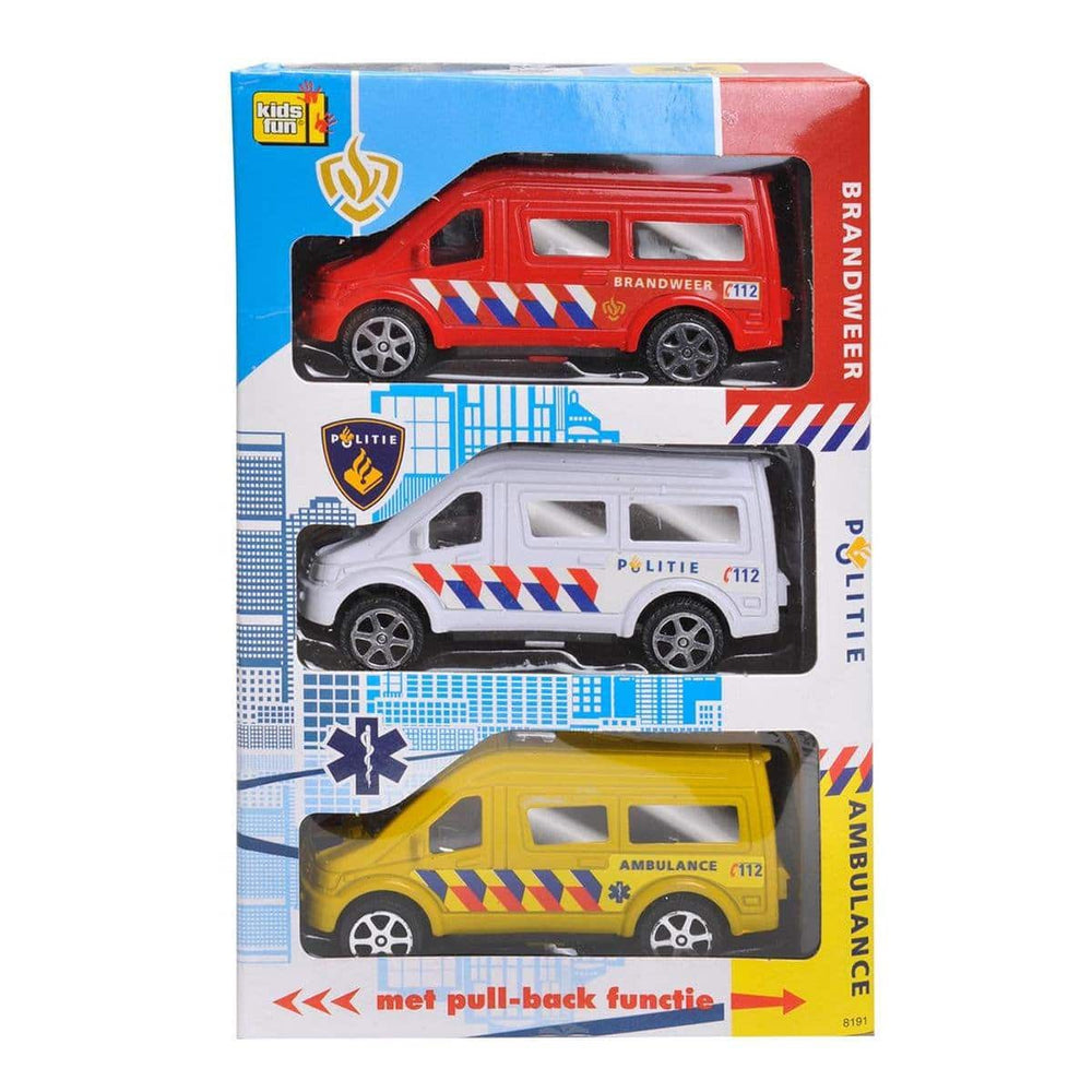 Jonotoys kids fun emergency cars made of plastic, police ambulance and fire brigade