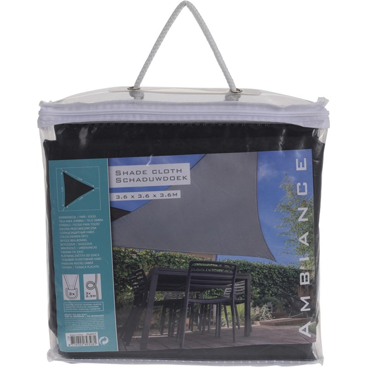 Pro garden schaduwdoek driehoek donkergrijs 3,6m.