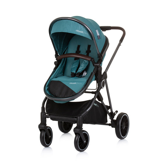 Chipolino aura foldable 3-in-1 stroller with diaper bag teal petrol blue black