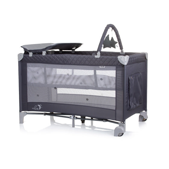 Chipolino sammenfoldelig camping -barneseng med skiftende pude granit antracit