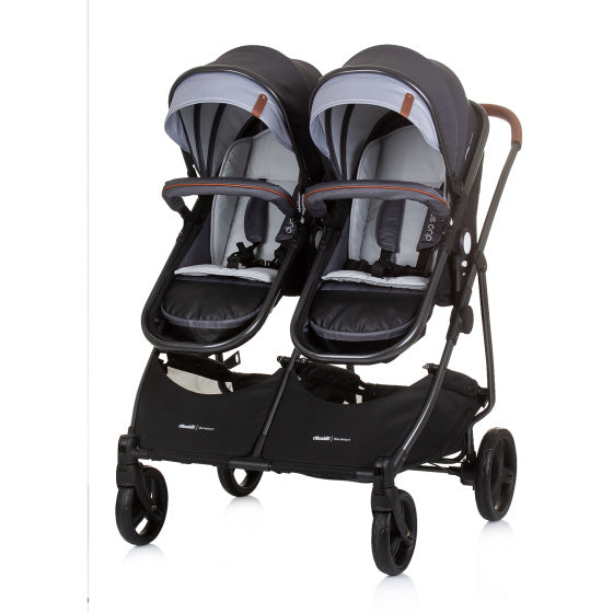 PRAM plegable de dúo chipolino para 2 negros gris plateado