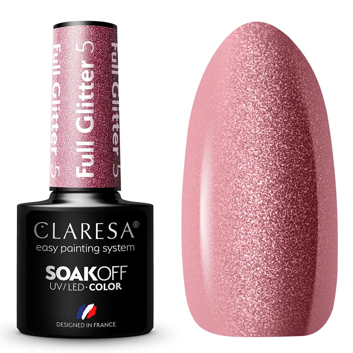 Claresa UV LED Gel Polish 5ml Full Glitter 5 Warm Pink