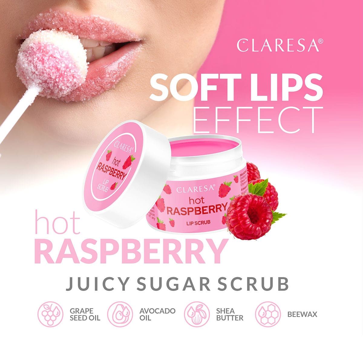 Claresa lip scrub hot raspberry 15gr.