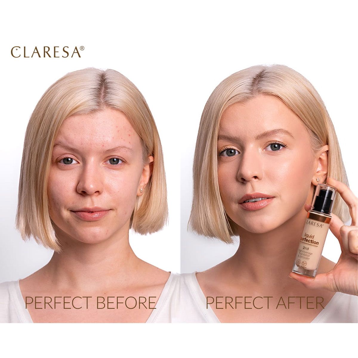 Corretivo e base 2 em 1 Claresa Liquid Perfection 104 nude 18gr.