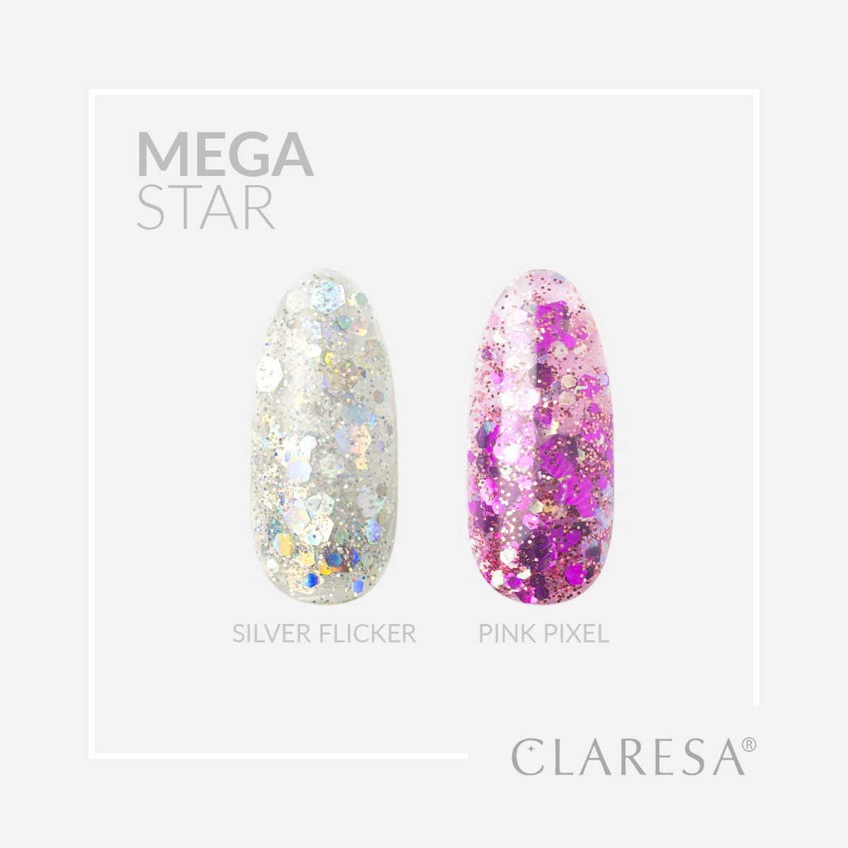 Claresa Megastar Silver Flicker Żel UV LED artystyczny 10gr.
