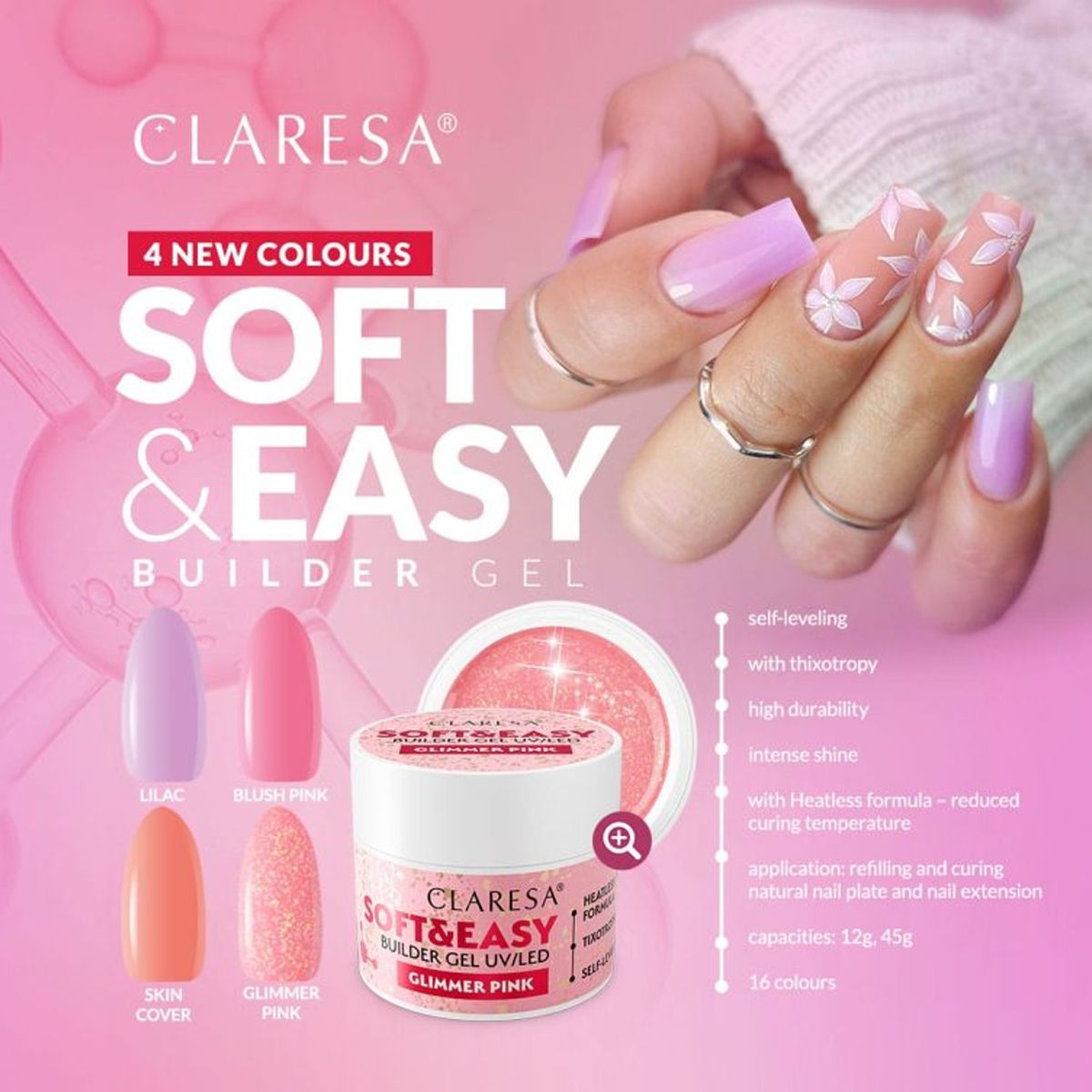 Claresa keratin soft easy builder gel blush pink 12gr.