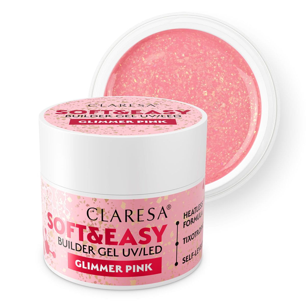 Claresa keratin soft easy builder gel glimmer pink 12гр.