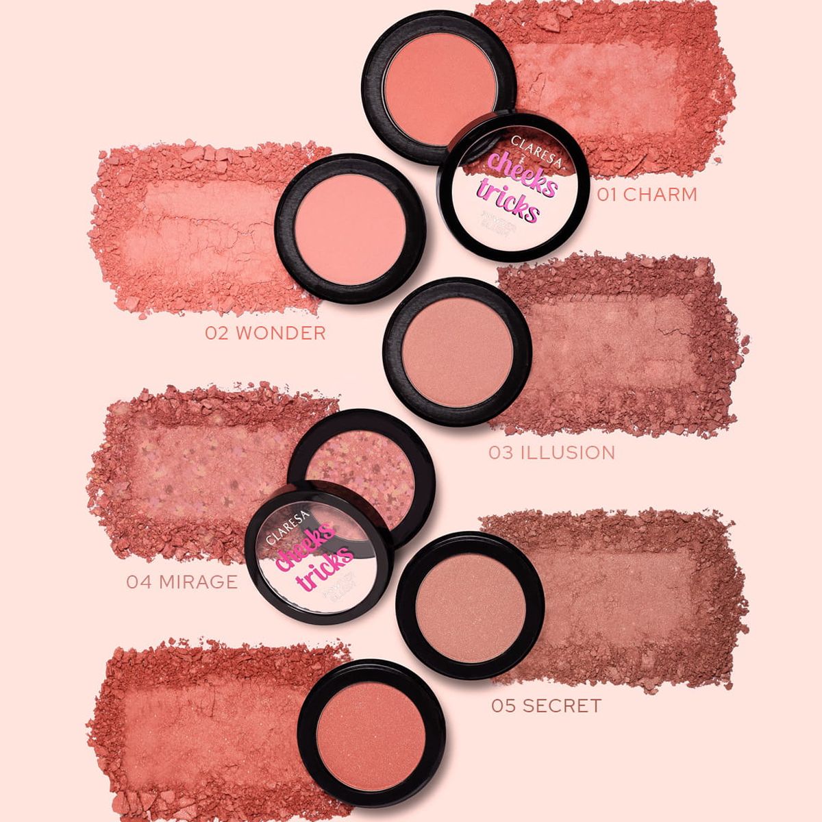 Claresa cheeks tricks powder blush 01 charm 4gr.