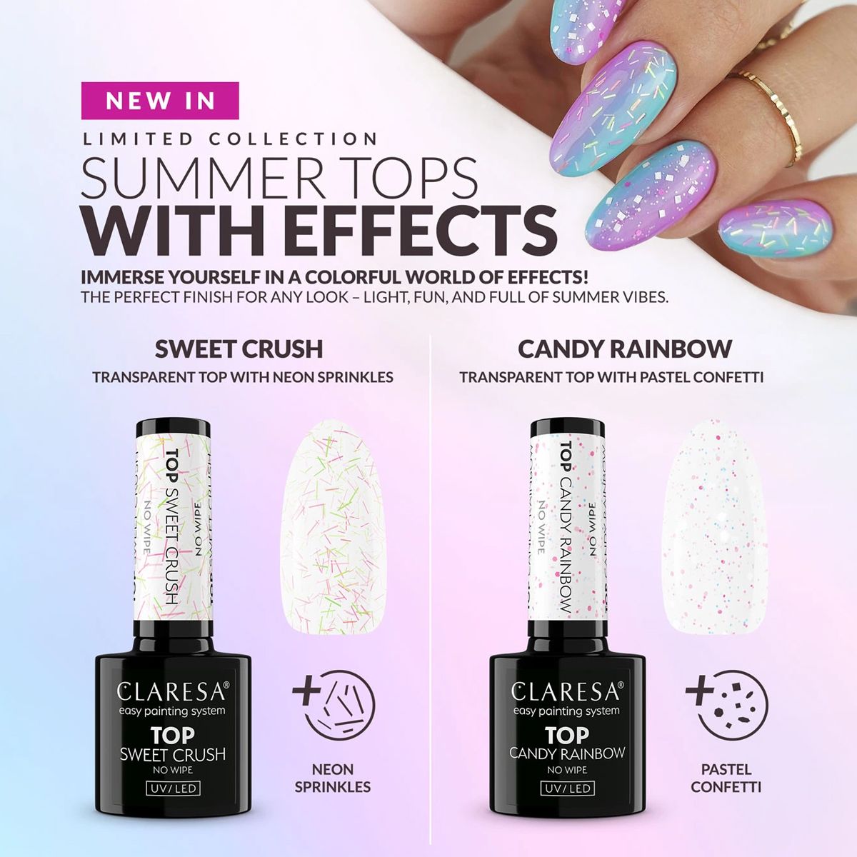 Claresa top coat no wipe candy rainbow 5ml
