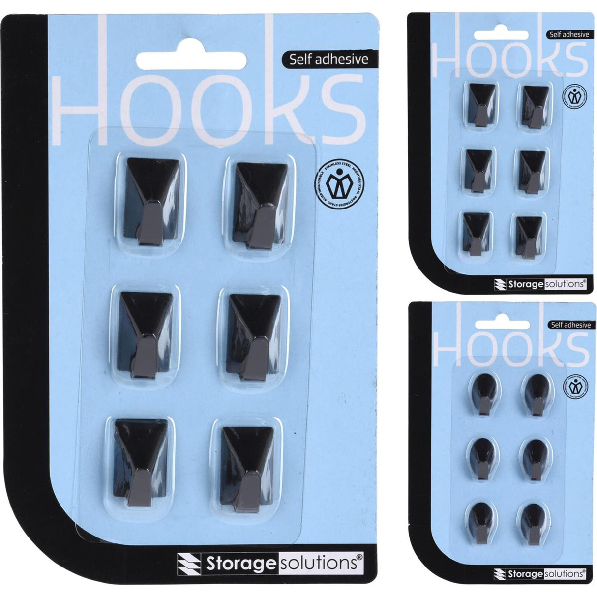 Storage solutions plakhaakjes rvs kaart a 6 stuks zwart