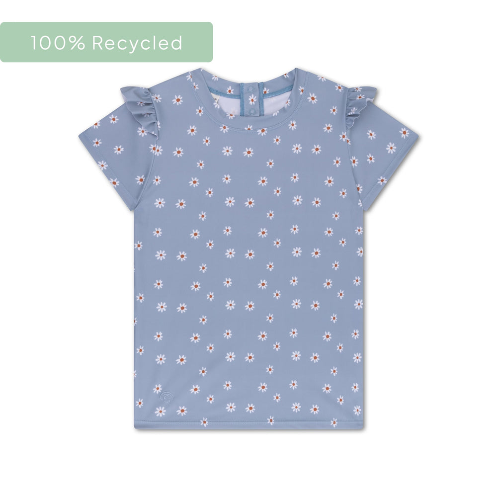 Fiore margherite | Camicia da bagno blu UV con maniche corte