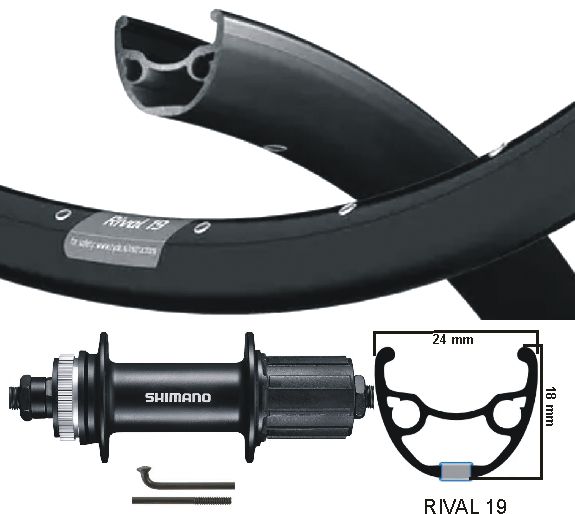 Kg bakhjul 28 tum (622) Zac rival + spaak zw cass centerl 7 sp