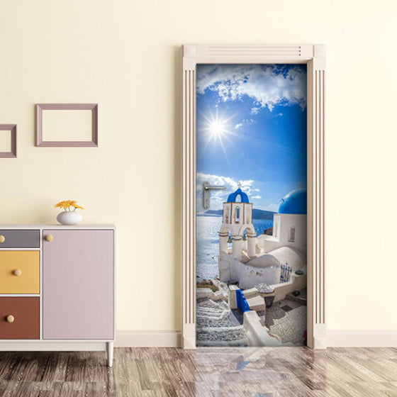 Adesivo per porta di dekoidea marino aegeo 83 x 210 cm blu bianco in vinile