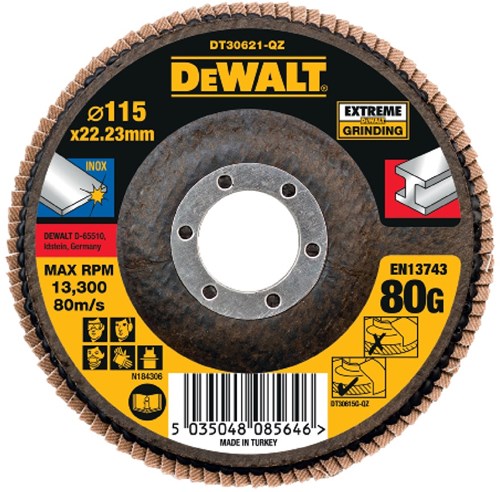 Dewalt príslušenstvo lamelový brúsny kotúč extrém 115x22,2mm 80g - dt30621-qz - 1 kus - dt30621-qz