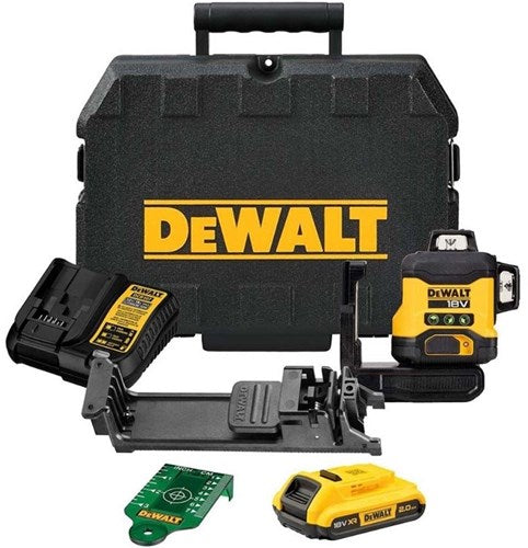 Dewalt dcle34031d1-qw zelfnivellerende kruislijnlaser | 3x360° | groene straal | 18 volt | 2.0ah li-ion + lader - dcle34031d1-qw