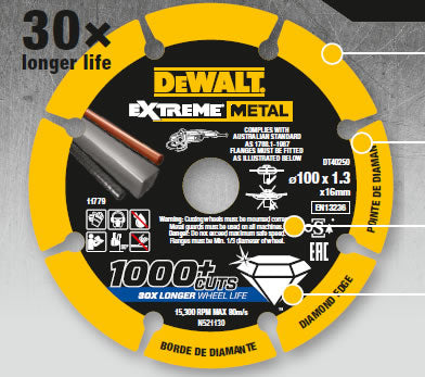 Dewalt dt40252 extreme metal diamantschijf | 125 x 22.23 x 1.3 mm - dt40252-qz