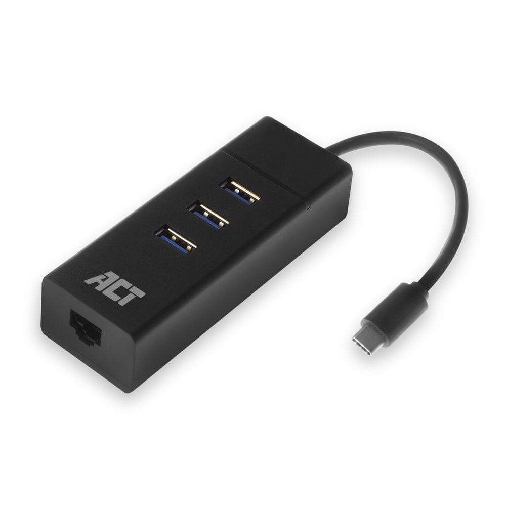 ACT USB hub 3.0, 3 porttia, Ethernet