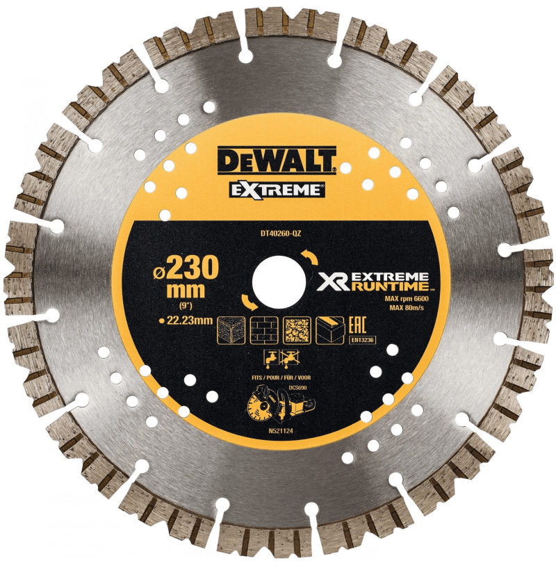 Dewalt accessoires extreme runtime diamantblad, gesegmenteerd, ø230mm 22.2mm (dcs690) - dt40260-qz