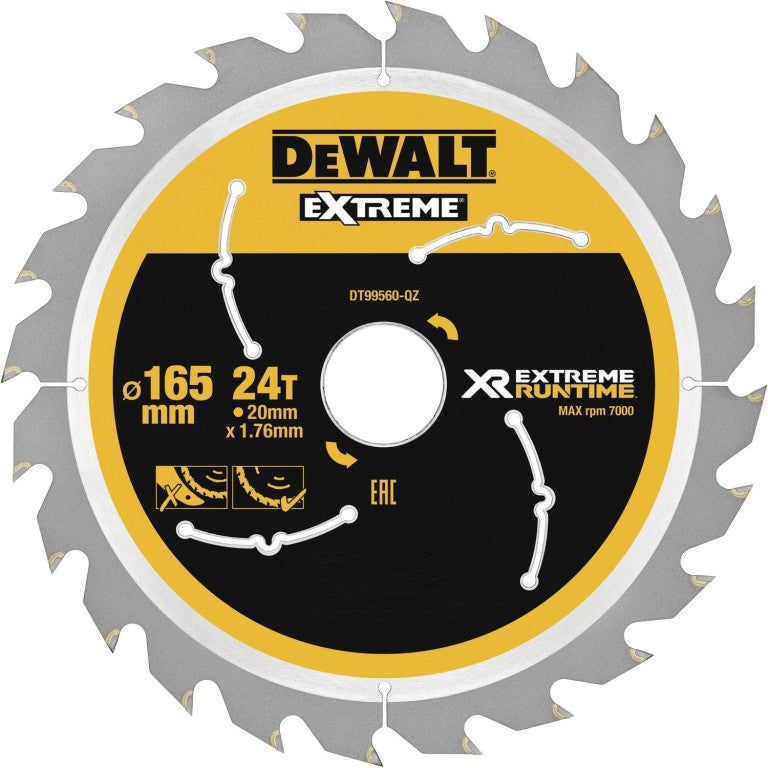Dewalt accessoires dt99560 xr cirkelzaagblad 165x20mm 24 tands - dt99560-qz