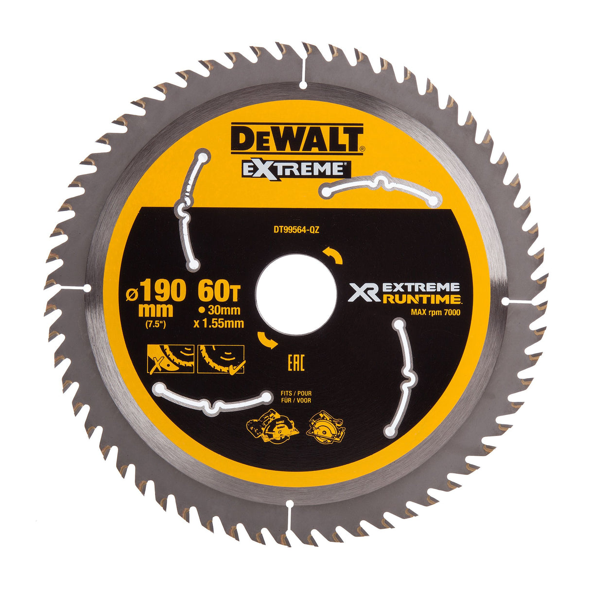 Dewalt accessoires dt99564-qz xr cirkelzaagblad 190x30mm 60t csb - dt99564-qz