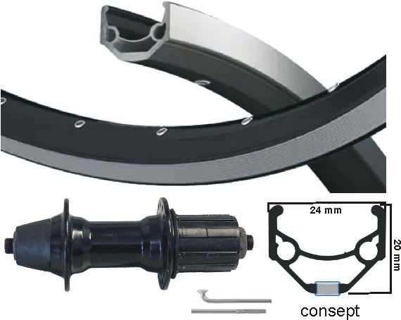 Kgs bakhjul 28 tum (622) koncept svart silvercase. 8 9 hastighets avhopp