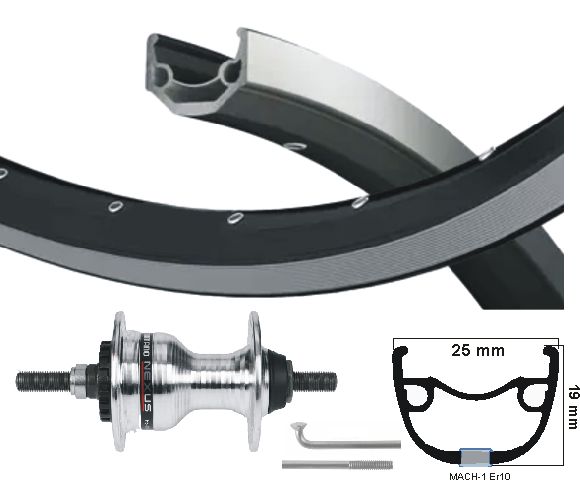 Rueda delantera KGS 28 pulgadas (622) Mach 1 ER10 Eje fijo de roller de plata negro