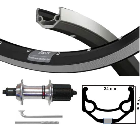 Ruota posteriore Kgs 28 pollici (622) zac19 nero argento 8 forcellini 9 velocità