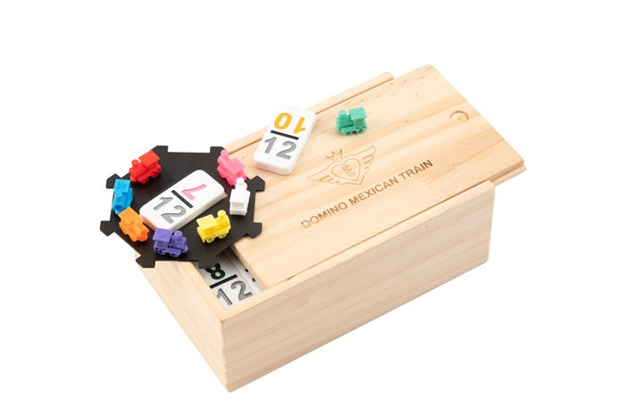 Engelhart Domino game Mexican train wood natural white 101-piece