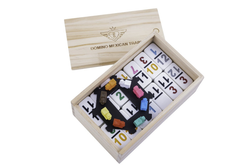 Engelhart Domino game Mexican train wood natural white 101-piece