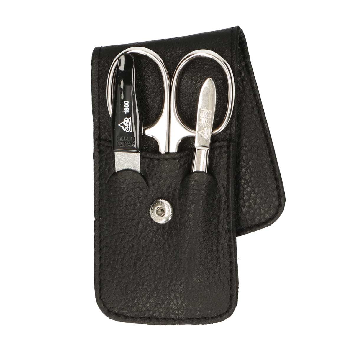 Erbe solingen 3-delige manicure etui met drukknoopsluiting zwart (erbe9018)