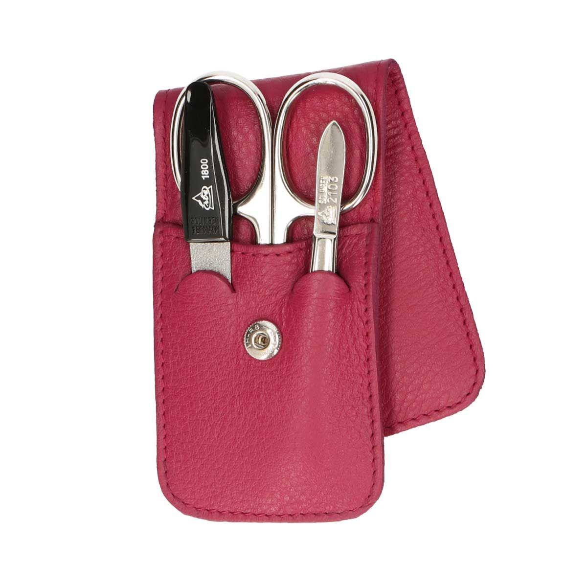 Erbe solingen 3-delige manicure etui met drukknoopsluiting fuchsia (erbe9079)