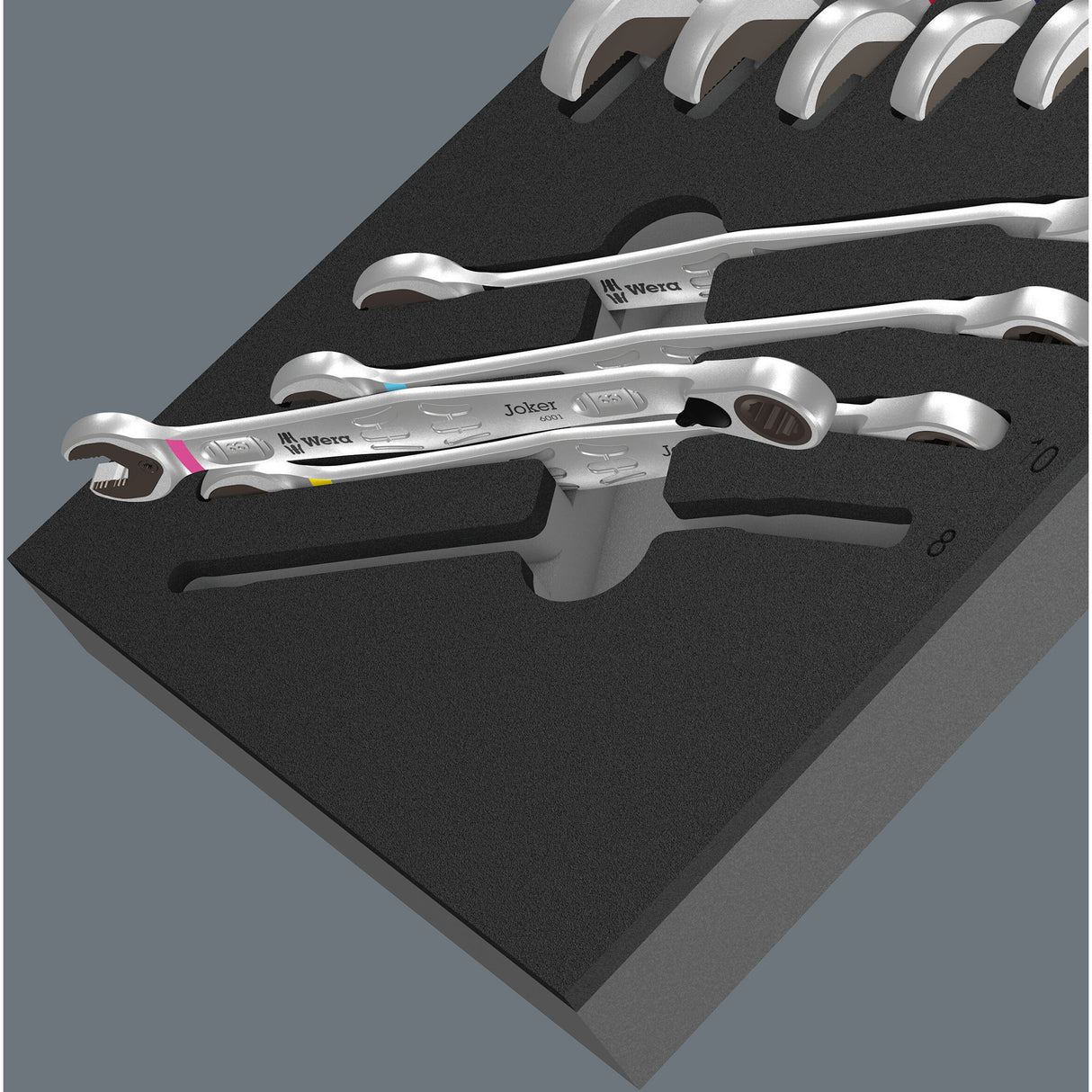 Wera 9733 schuimrubberen inzetstuk met 6001 joker switch set 1, 11‑delig moersleutel (zwart grijs)