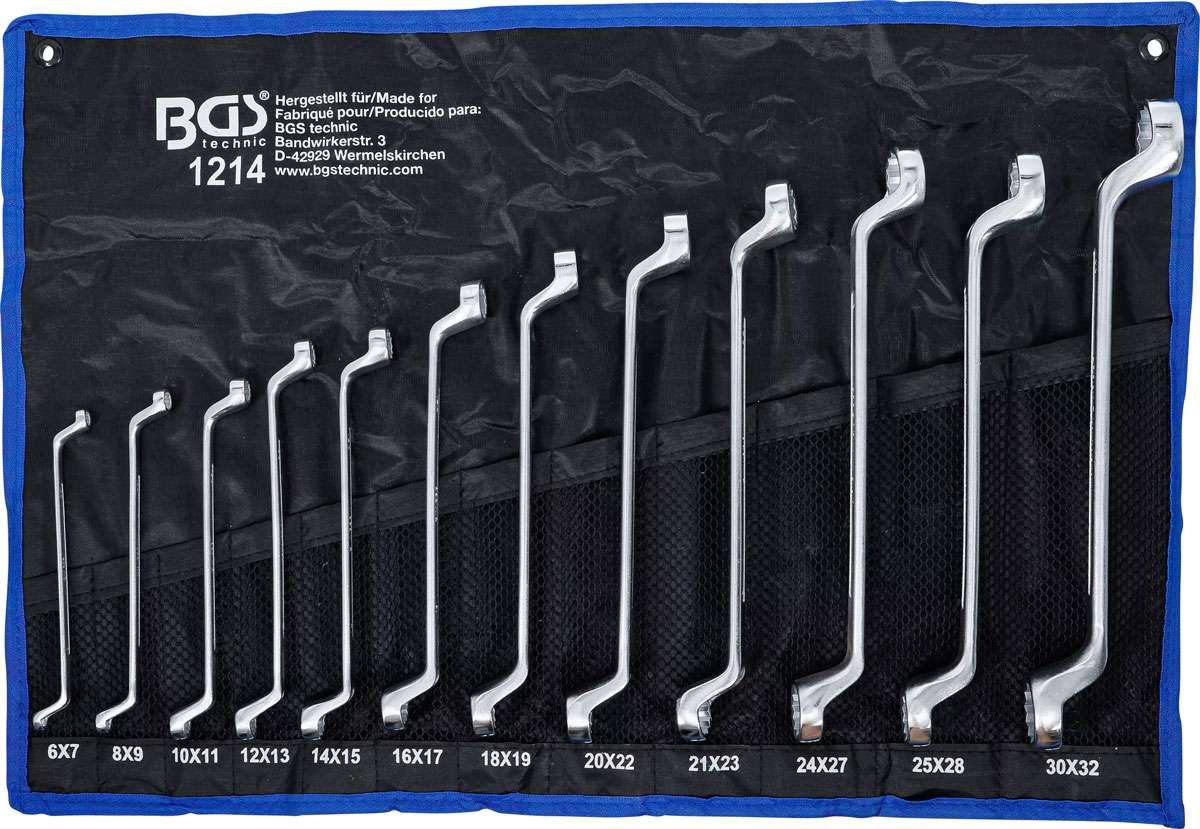 Bgs technic double ring wrench set cranked sw 6 x 7 - 30 x 32 mm 12 pcs.