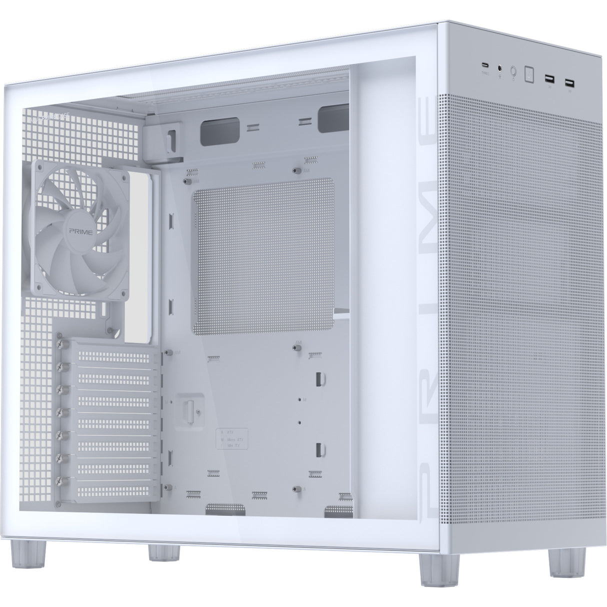 Asus prime ap303 - tempered glass panel midi tower behuizing (wit | 2x usb-a | 1x usb-c | tempered glass)