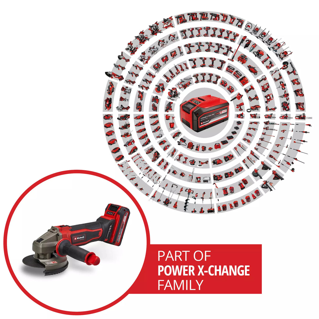Einhell batteri vinkelslip te-ag 18 125-2 li (1x4,0 ah) vinkelslip (röd svart, inkl. 4,0 ah power x-change batteri och laddare)