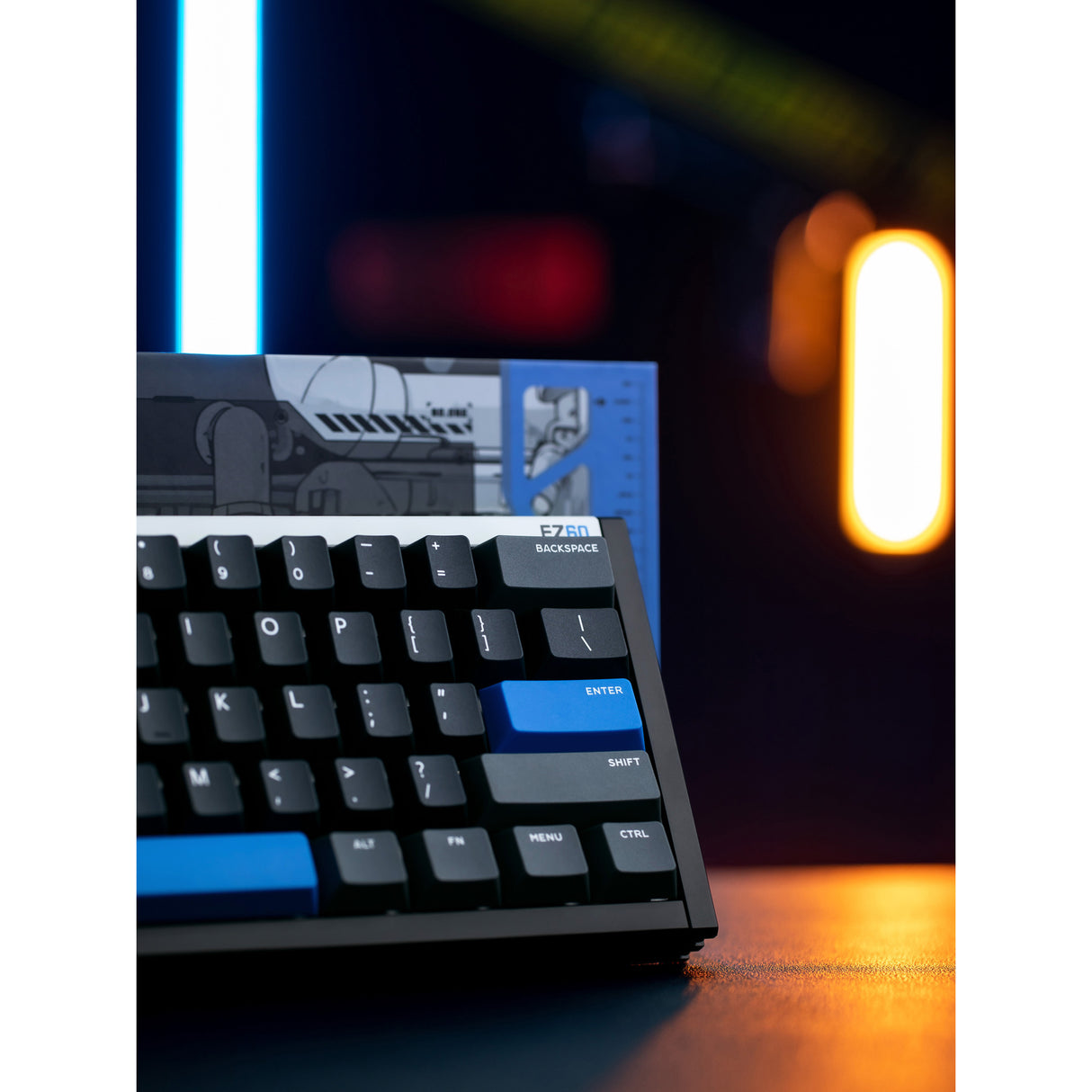 Iqunix EZ60 Magnetic Switch Gaming Keyboard, gaming keyboard (black blue, US layout, US-International, Gateron Magnetic Jade Pro, 60%, RGB, double shot PBT keycaps)