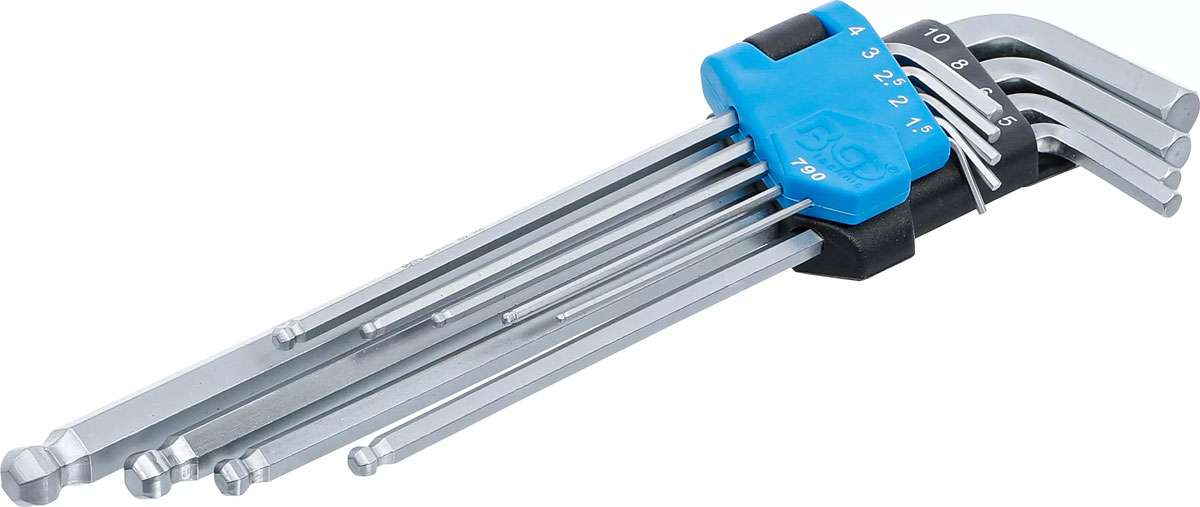Bgs technic hexagon socket wrench set extra long with ball head 1.5 - 10 mm 9 pcs.