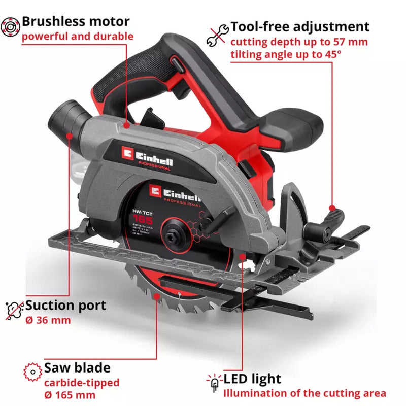 Einhell professionell sladdlös handcirkelsåg tp-cs 18 165 li bl - solo (röd svart, power x-change, batteri och laddare ingår ej)