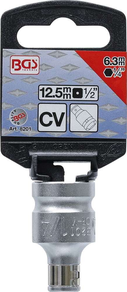 Bgs technic bit adapter with retaining ball square 1 2 to hex 1 4