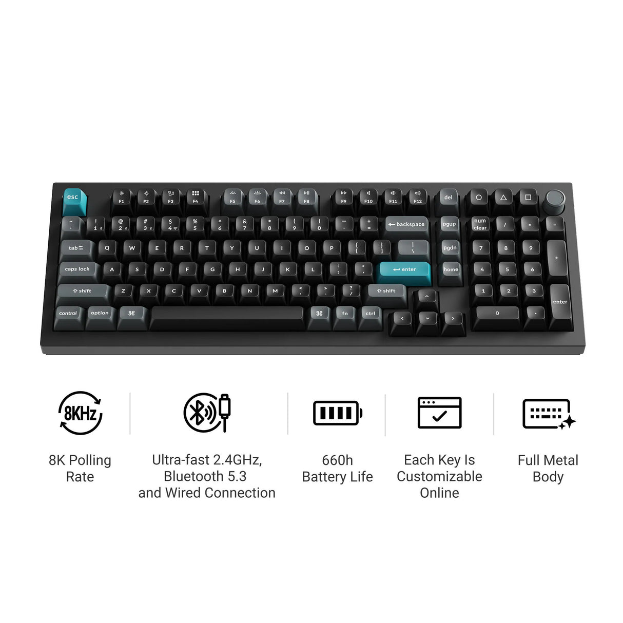 Keychron q5 ultra-m3 8k wireless custom mechanical keyboard (wit, us lay-out (qwerty), silk pom banana, 96%, rgb, hot swap, 8k, 2.4 ghz | bluetooth 5.2 | usb-c)