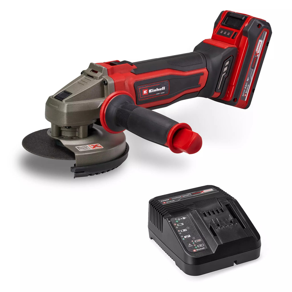 Einhell batteri vinkelslip te-ag 18 125-2 li (1x4,0 ah) vinkelslip (röd svart, inkl. 4,0 ah power x-change batteri och laddare)