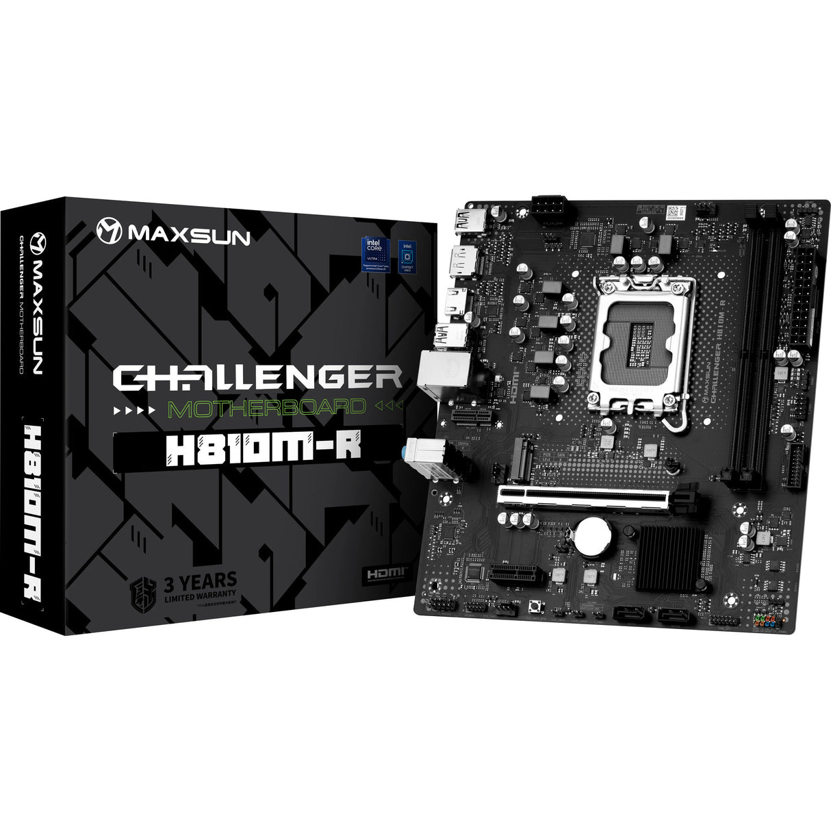 Maxsun ms-challenger h810m-r socket 1851 moederbord (zwart, gb-lan, sound, µatx)